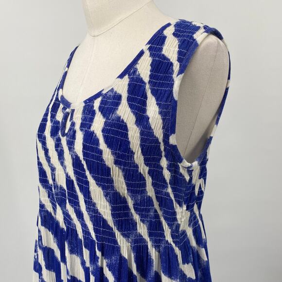 Soft Surroundings Midi Sun Dress Beaded Embroidered Boho Print Blue Small Petite - Picture 4 of 10